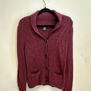 Eddie Bauer Burgundy Cable Knit Cardigan size Small
